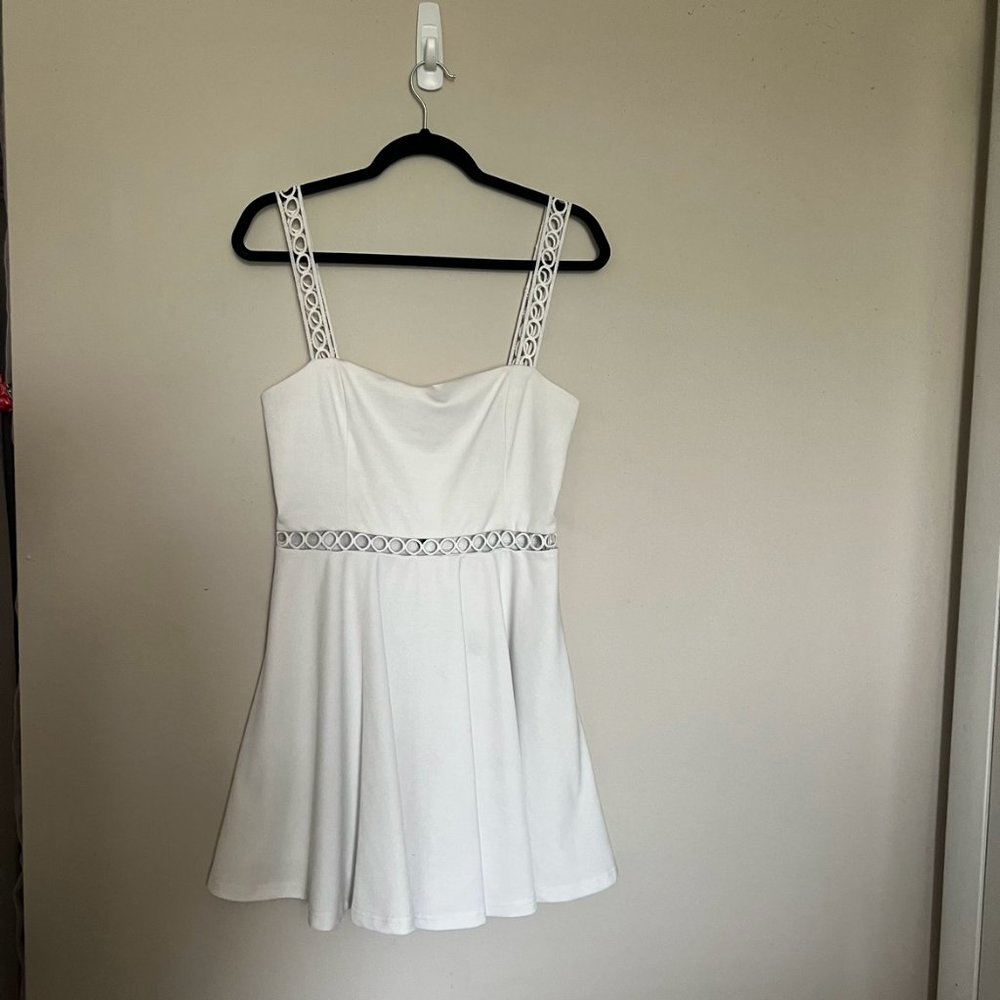 white A-line cutout dress